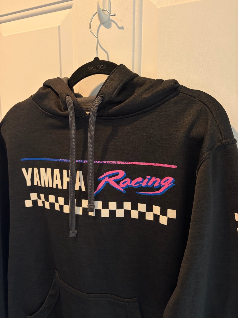 Yamaha Racing Grey Hoodie with Pink & Blue Racing Graphics